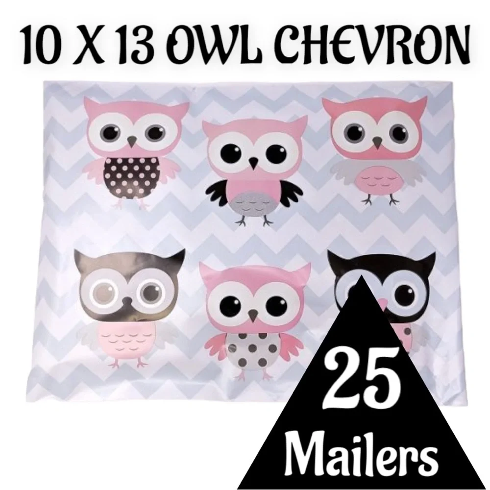 25 10X13 Owl Chevron Poly Mailers, Shipping Envelopes PRICE IS FIRM - Picture 1 of 2